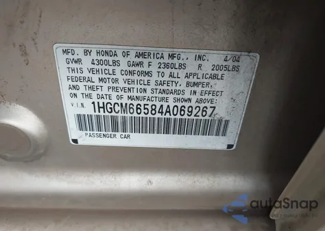 2004 Honda Accord 3.0 Ex z USA, uszkodzony, nr VIN 1HGCM66584A069267